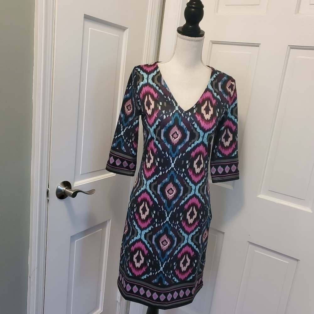 Tracy Negoshian Aztec Print Sheath Dress, Size XXS, Colorful, Unique